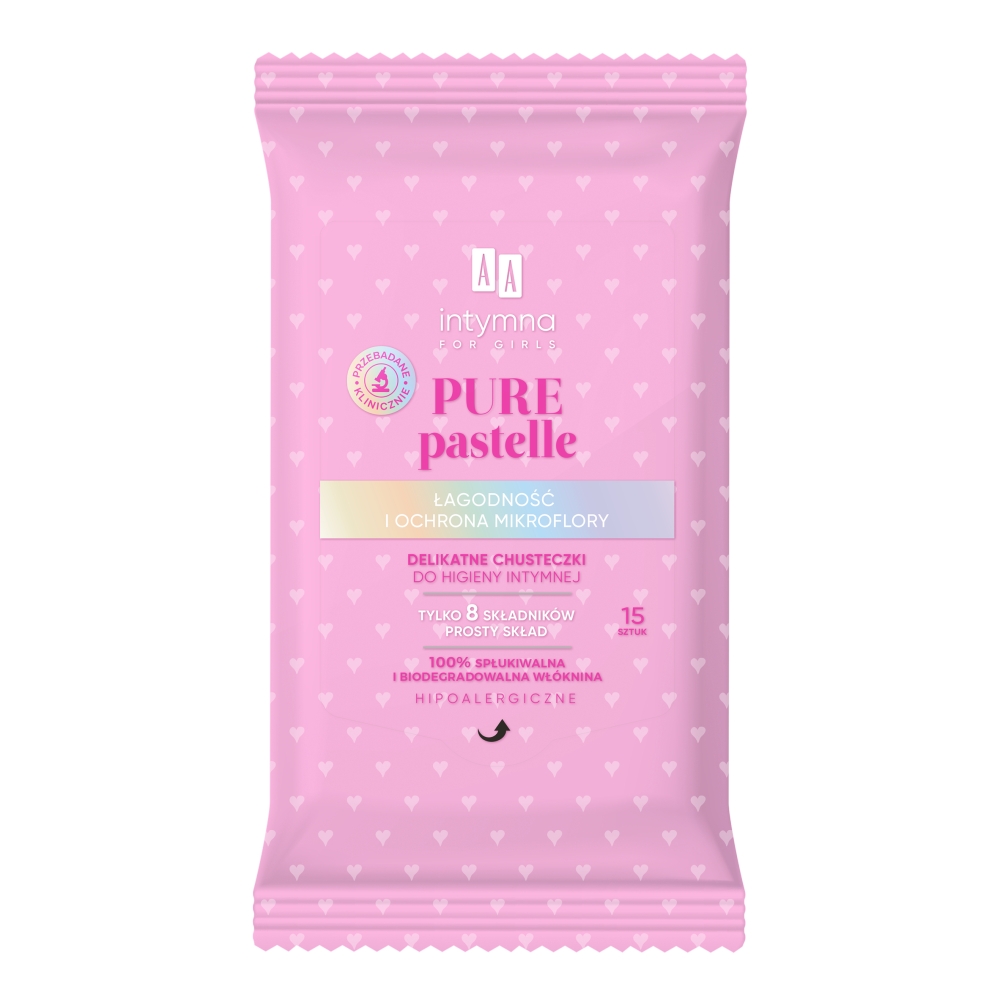 84481421675775172 Pure Pastelle delikatne chusteczki do higieny intymnej łagodność i ochrona mikroflory 15szt - obrazek 1