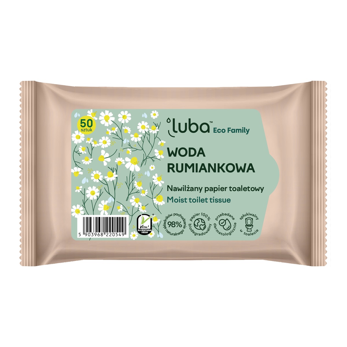 86491381680604756 Eco Family nawilżany papier toaletowy z Wodą Rumiankową 50szt. - obrazek 1
