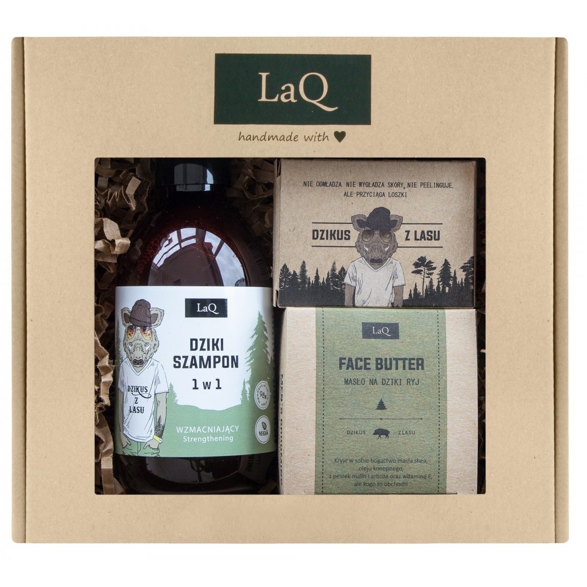 86995521651051140 Dzikus z Lasu zestaw szampon wzmacniający 300ml + masło do twarzy 50ml + mydło w kostce 85g - obrazek 1