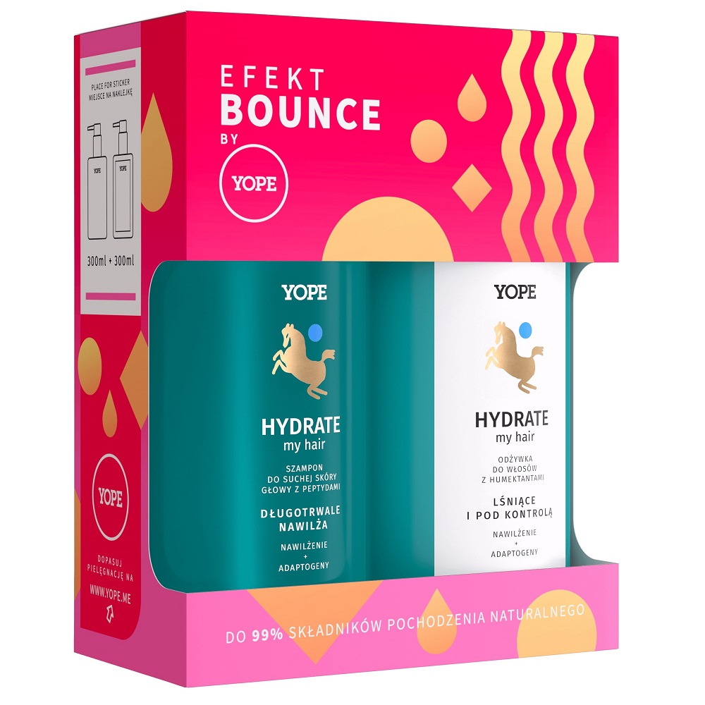 87107071666848307 Efekt Bounce Hydrate My Hair zestaw szampon do suchej skóry głowy z peptydami 300ml + odżywka do włosów z humektantami 300ml - obrazek 1