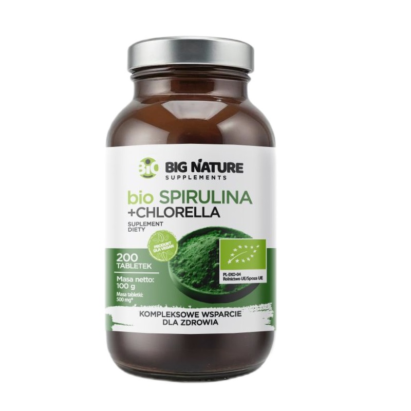 87321171762958757 Bio Spirulina + Chlorella suplement diety 200 tabletek - obrazek 1
