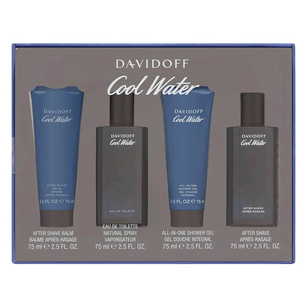 87697591761028311 Cool Water Men zestaw woda toaletowa spray 75ml + balsam po goleniu 75ml + żel pod prysznic 75ml + woda po goleniu 75ml - obrazek 1