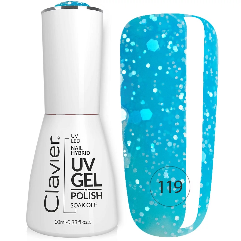 88060421697785562 Luxury lakier hybrydowy z drobinkami holograficznymi 119 Cooler Blue 10ml - obrazek 1