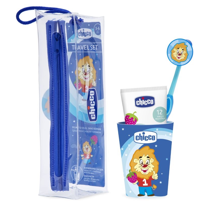 88443881663239206 Travel Set zestaw podróżny do mycia zębów pasta + szczoteczka + kubek + etui 3-6l Niebieski - obrazek 1
