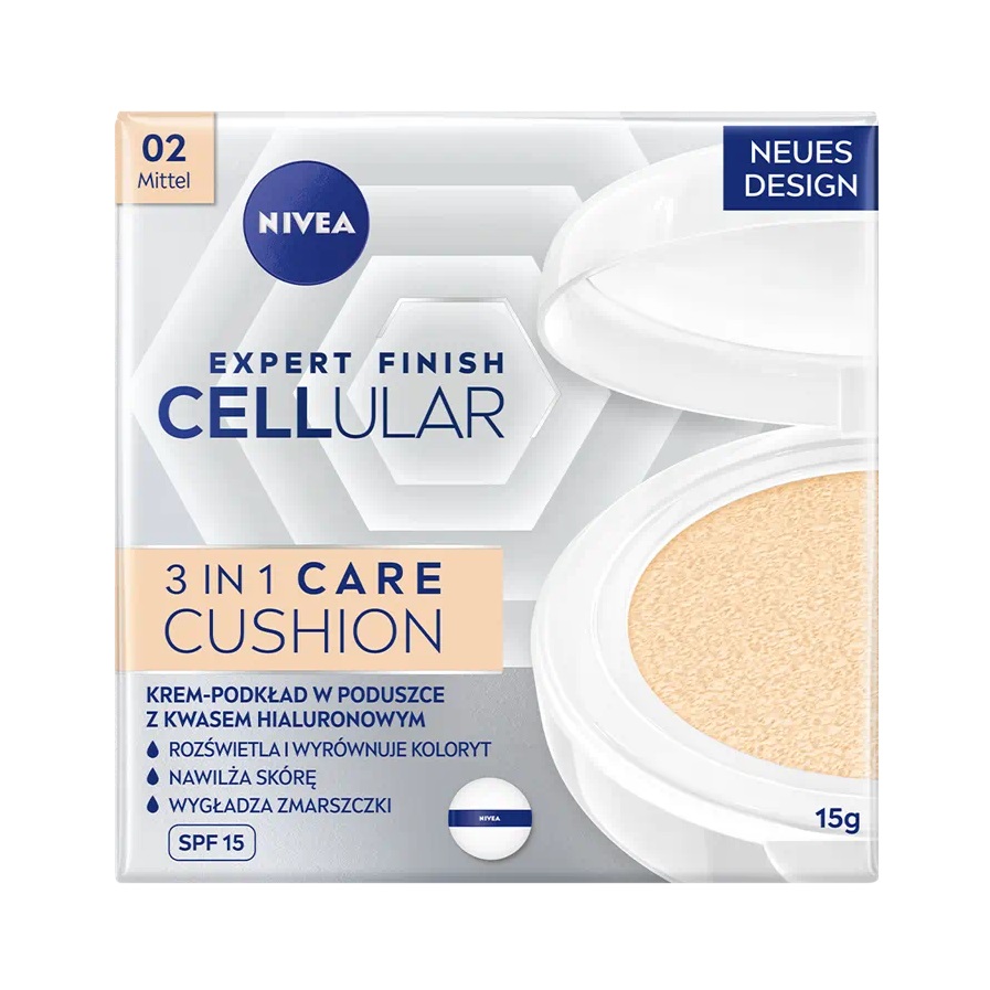 88739541675418245 Expert Finish Cellular 3in1 Care Cushion krem-podkład w poduszce SPF15 02 Medium 15ml - obrazek 1