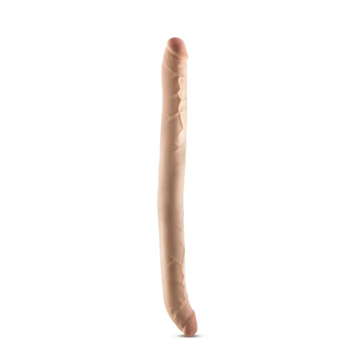 88893721752054326 Dr. Skin+ Posable Double Dong dwustronne realistyczne dildo Beige 42cm - obrazek 1