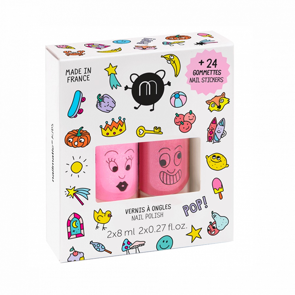 89269021683873695 Pop Set zestaw lakierów do paznokci Dolly 8ml + Kitty 8ml + naklejki na paznokcie 24szt - obrazek 1