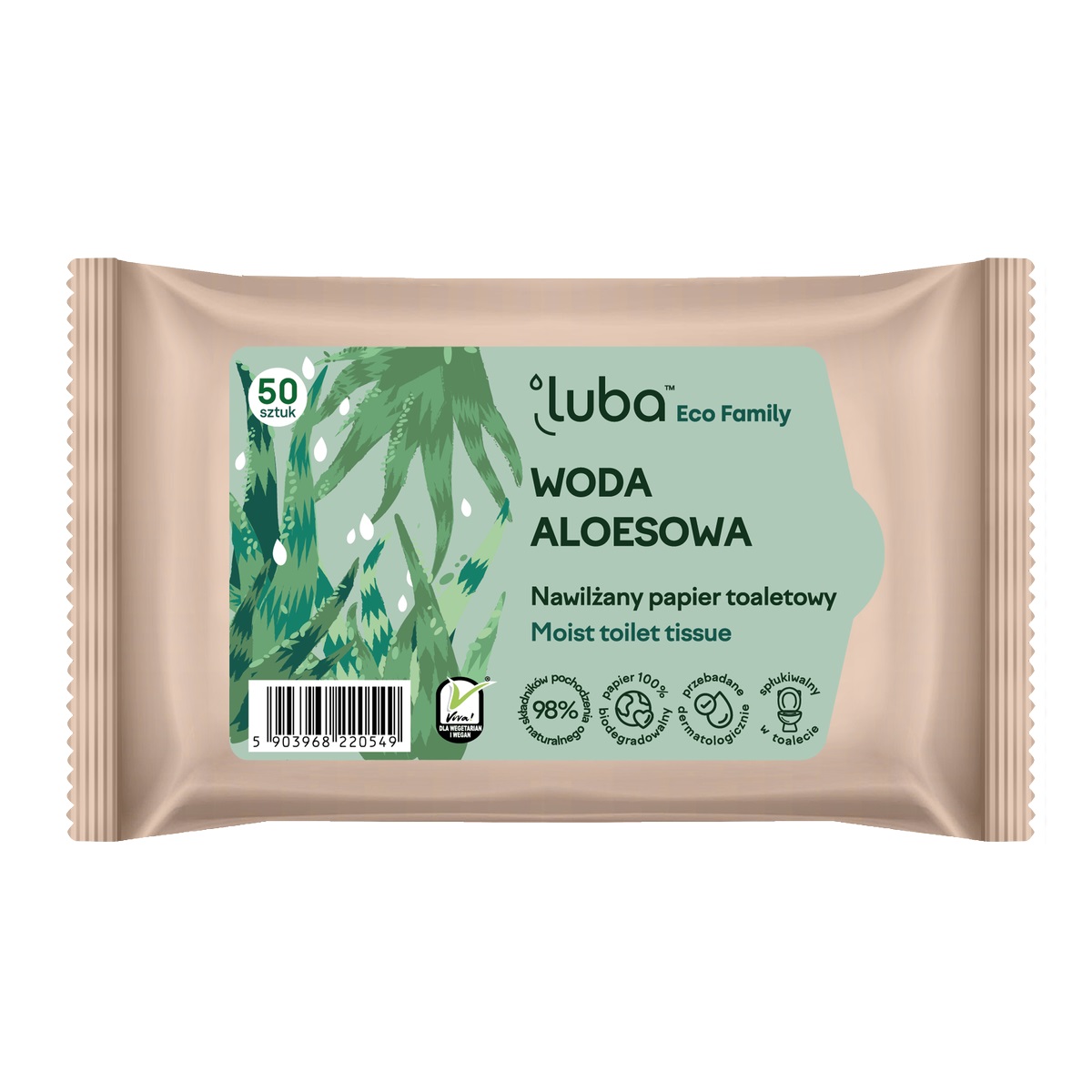89305711680605285 Eco Family nawilżany papier toaletowy z Wodą Aloesową 50szt. - obrazek 1
