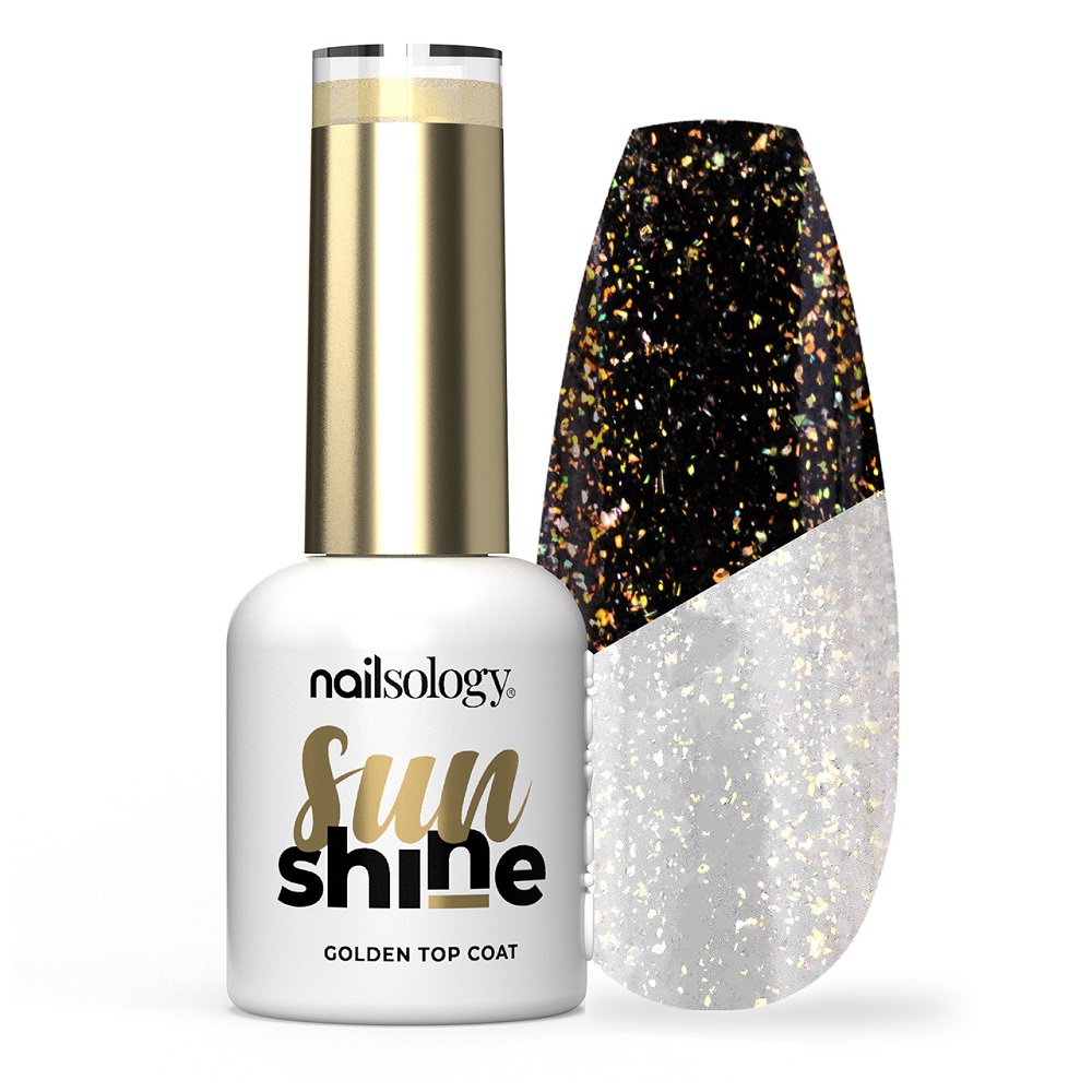 9096851766124723 Nailsology Sun Shine brokatowy top hybrydowy Złoty 8ml - obrazek 1