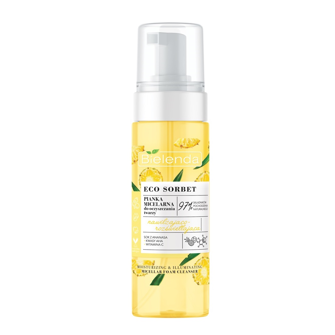 91190551650993501 Eco Sorbet Eco Sorbet pianka micelarna do oczyszczania twarzy nawilżająco-rozświetlająca Ananas 150ml - obrazek 1
