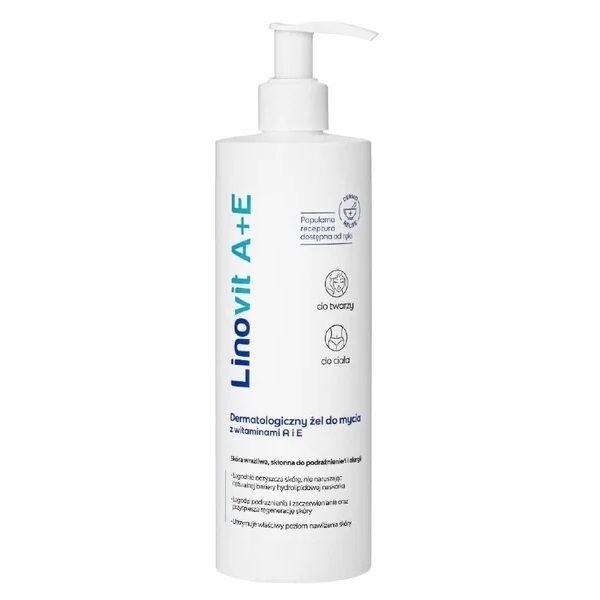 92450291759817370 Linovit A+E dermatologiczny żel do mycia z witaminami A i E 400ml - obrazek 1