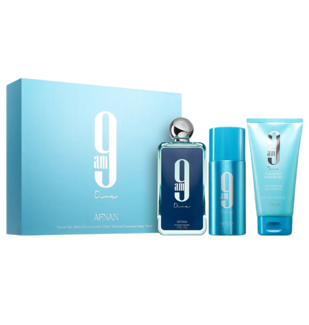 92684531754294751 9AM Dive zestaw woda perfumowana spray 100ml + żel pod prysznic 150ml + dezodorant spray 150ml - obrazek 1