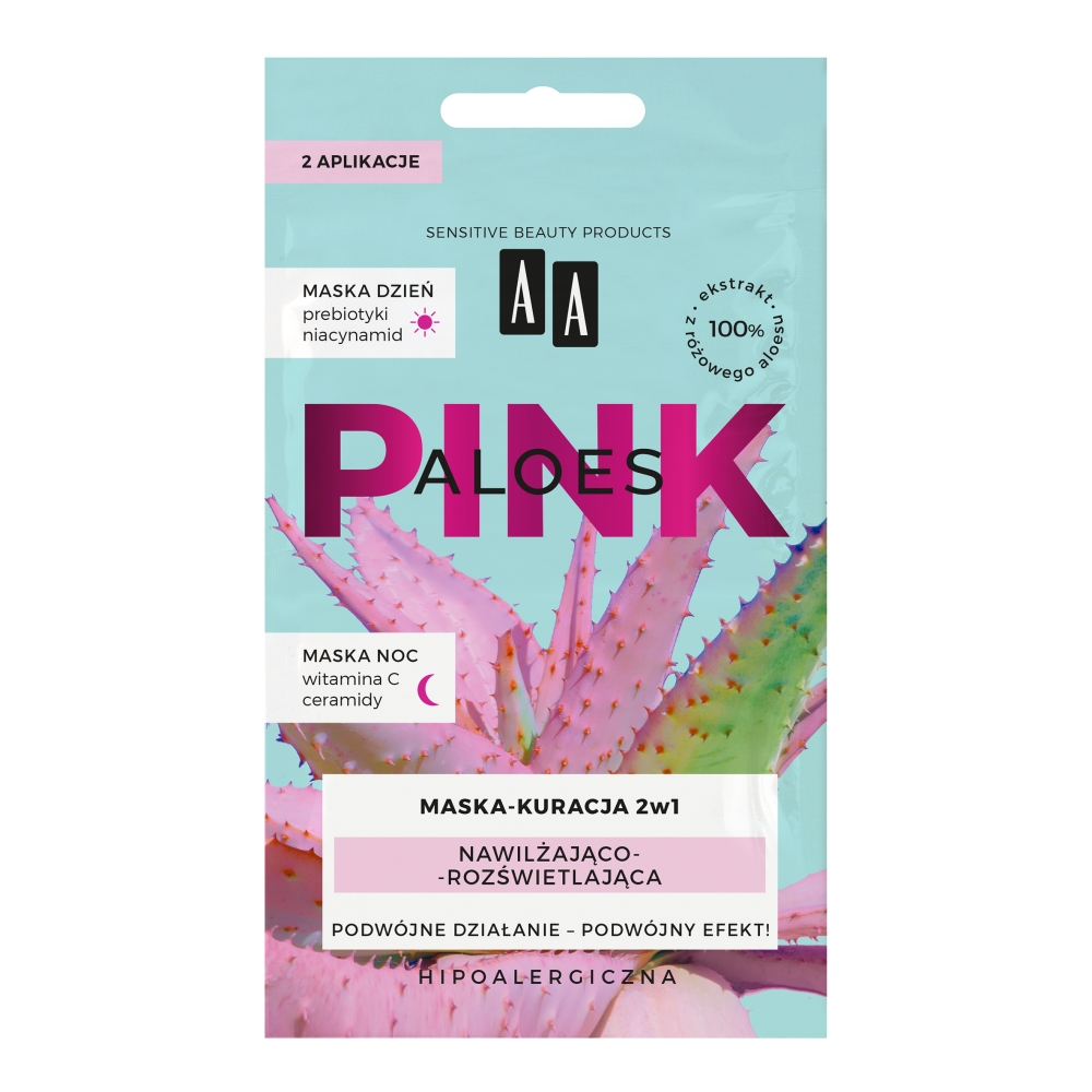 9297291675771065 Aloes Pink nawilżająco-rozświetlająca maska kuracja dzień + noc 2x4g - obrazek 1