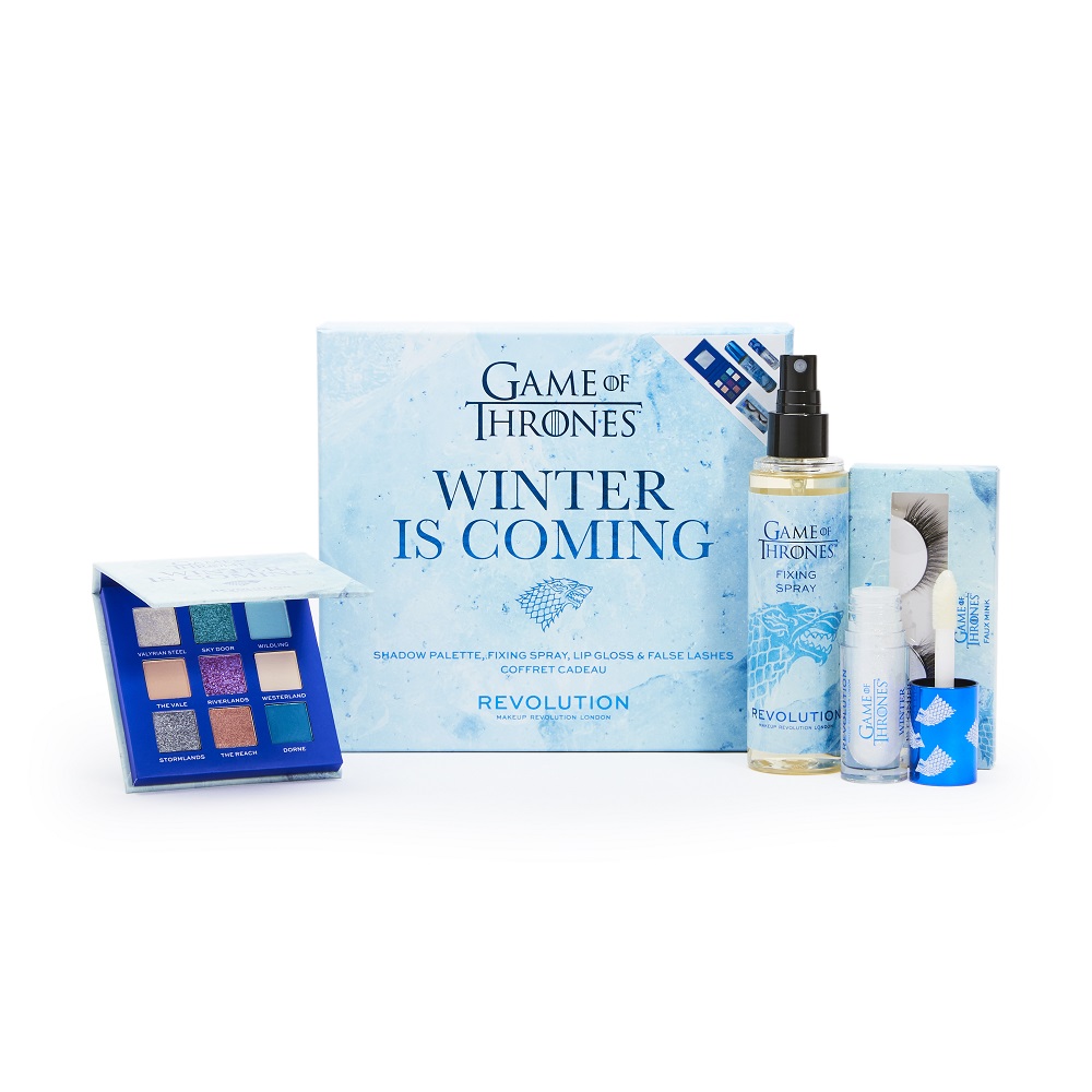 93203061667815887 X Game Of Thrones Winter Is Coming Set zestaw Eyeshadow Palette paleta cieni do powiek + Fixing Spray utrwalacz makijażu + Shimmer Bomb błyszczyk do ust + Flutter False Eyelashes sztuczne rzęsy - obrazek 1