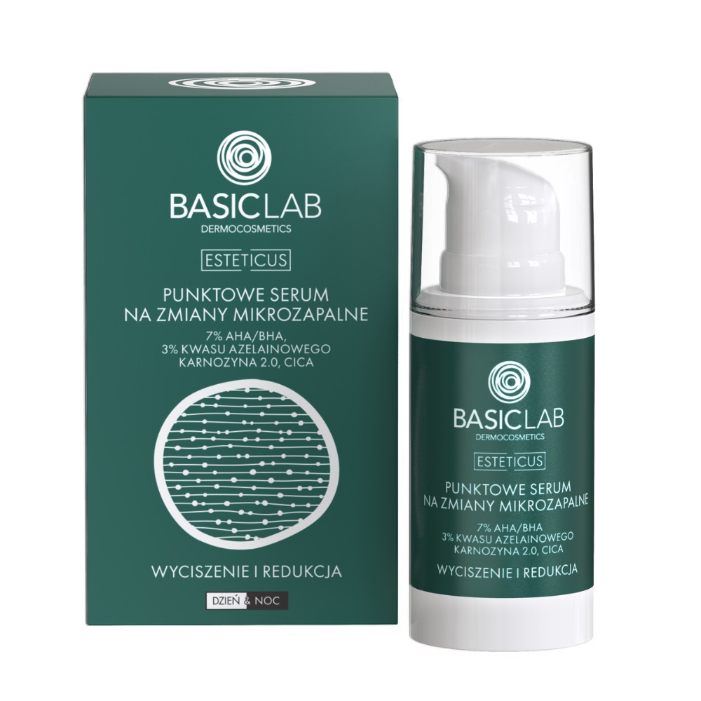 94128741709909317 Esteticus punktowe serum na zmiany mikrozapalne z 7% AHA/BHA i 3% kwasu azelainowego Wyciszenie i Redukcja 15ml - obrazek 1