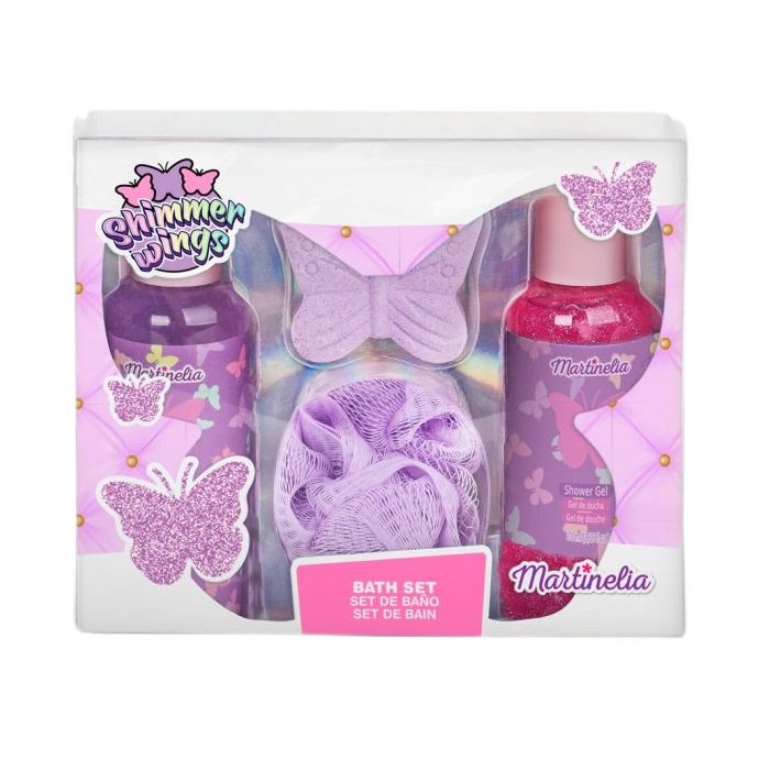 9519471710490888 Shimmer Wings Bath Set zestaw żel pod prysznic 100ml + błyszczący żel do ciała 100ml + musująca kula do kąpieli 30g + myjka 1szt - obrazek 1