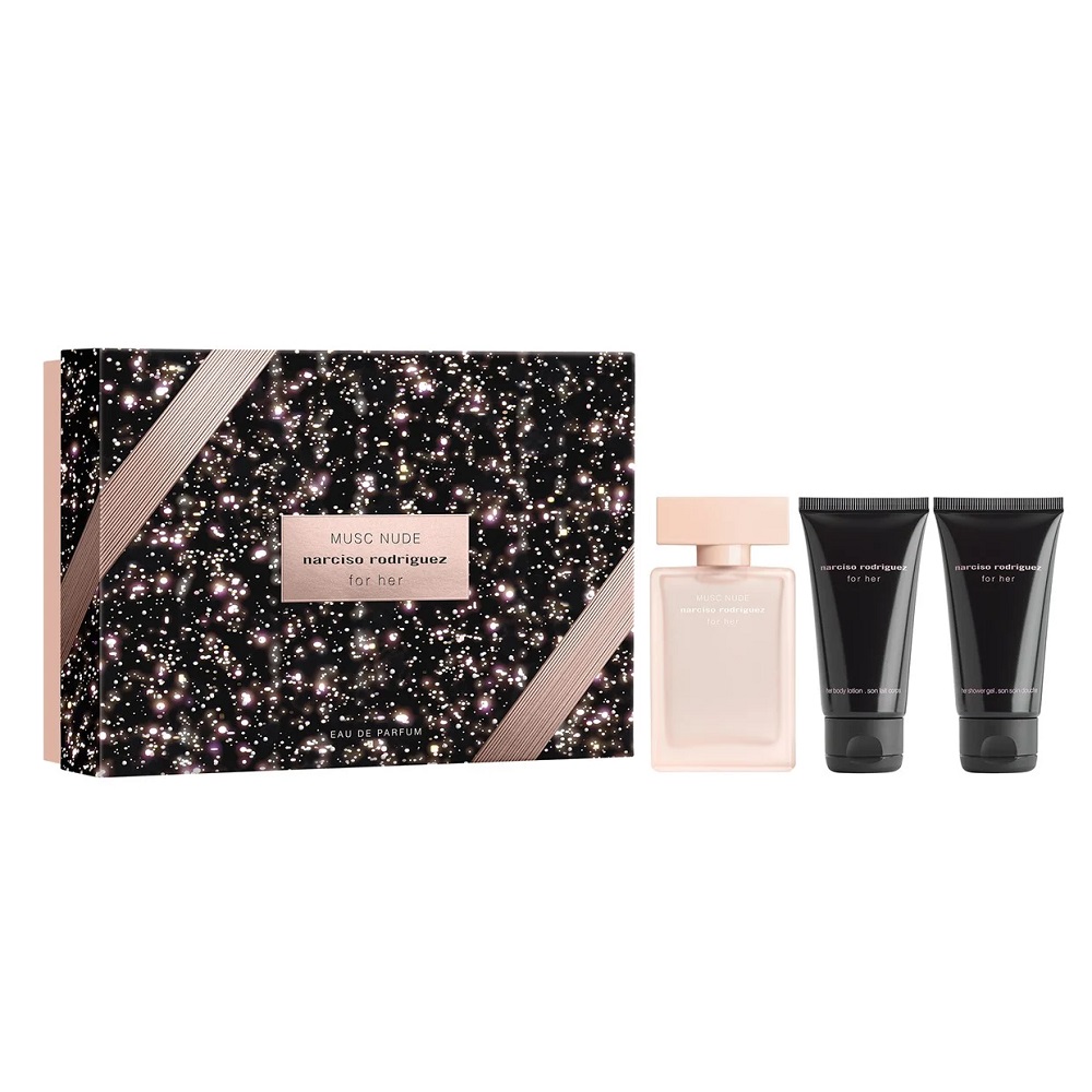 95498081732874930 For Her Musc Nude zestaw woda perfumowana spray 50ml + balsam do ciała 50ml + żel pod prysznic 50ml - obrazek 1