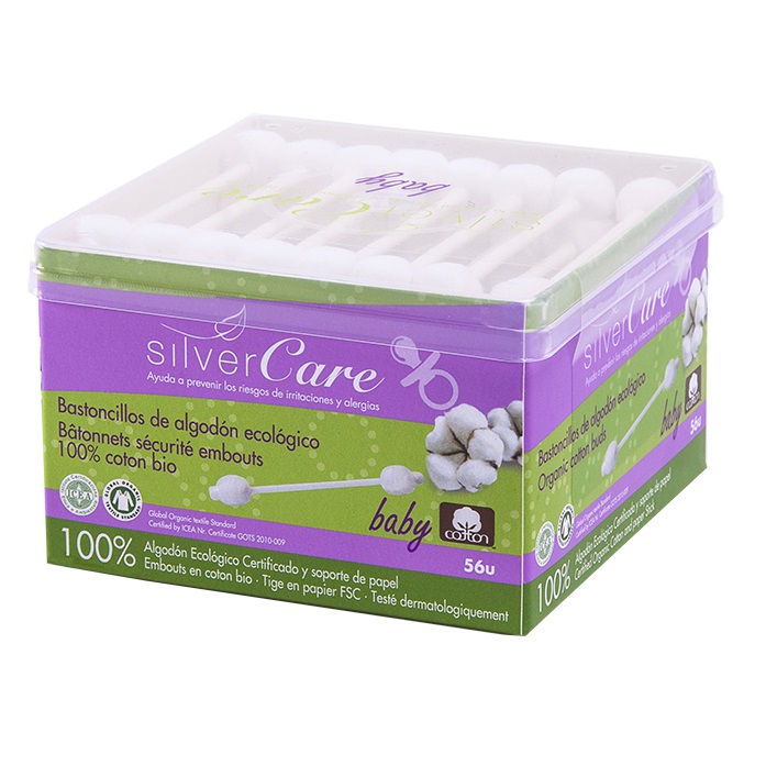 95752351683000861 Silver Care patyczki higieniczne do uszu z bawełny organicznej dla niemowląt i dzieci 56szt - obrazek 1