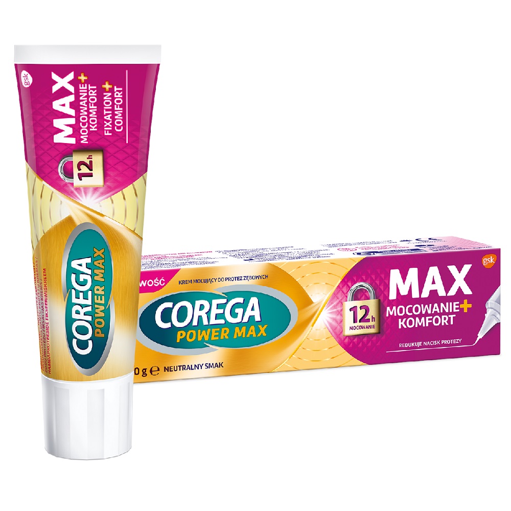 96002771679663492 Power Max Mocowanie + Komfort krem mocujący do protez zębowych o neutralnym smaku 40g - obrazek 1