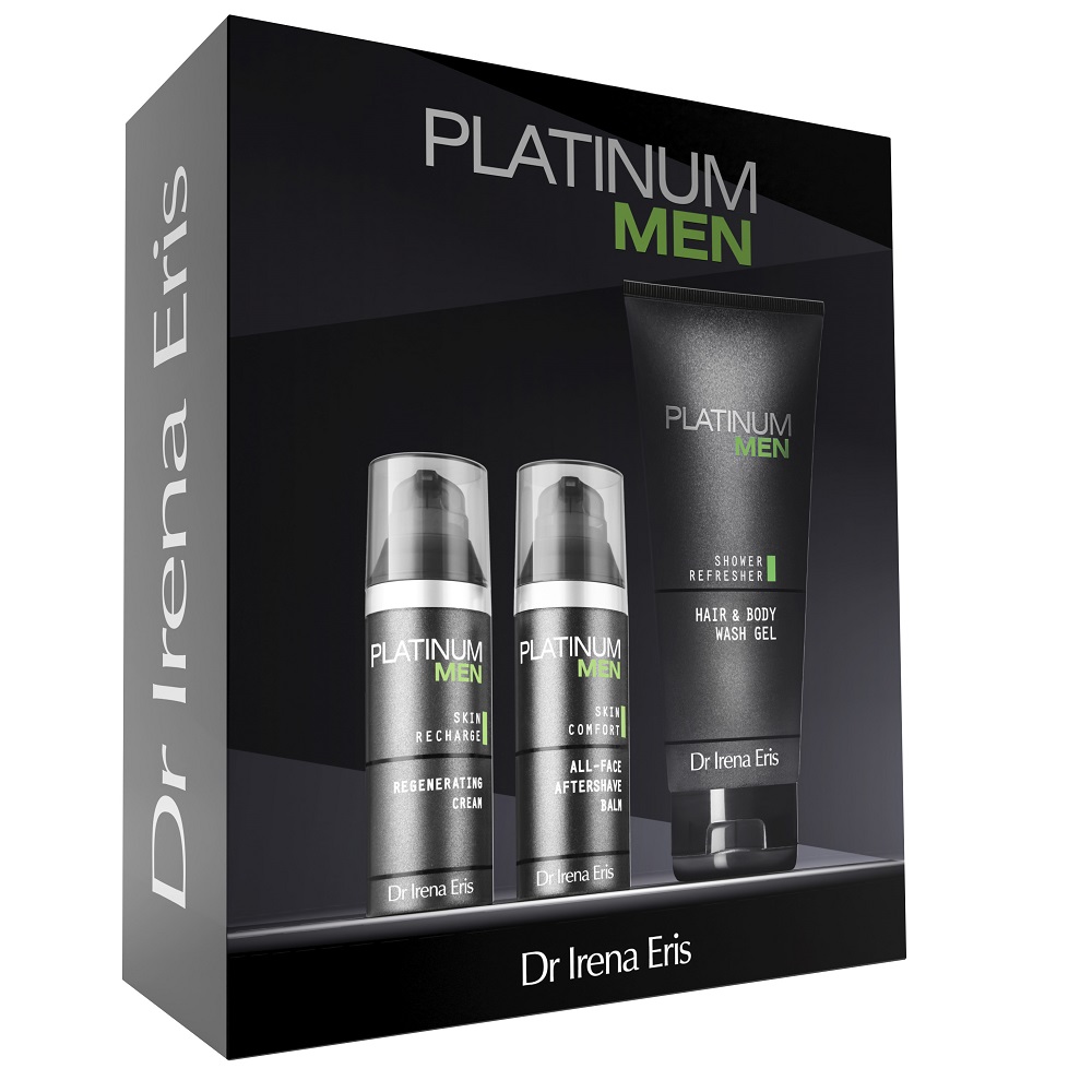 96817121695798903 Platinum Men zestaw nawilżający balsam po goleniu 50ml + krem regenerujący 50ml + oczyszczający żel do ciała i włosów 200ml - obrazek 1