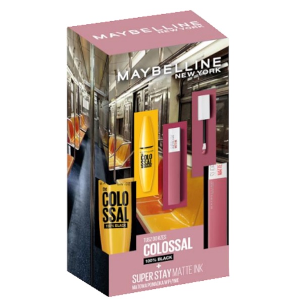 9731131636458703 Zestaw The Colossal 100% Black Mascara tusz do rzęs 10.7ml + Super Stay Matte Ink matowa pomadka do ust 15 Lover 5ml - obrazek 1