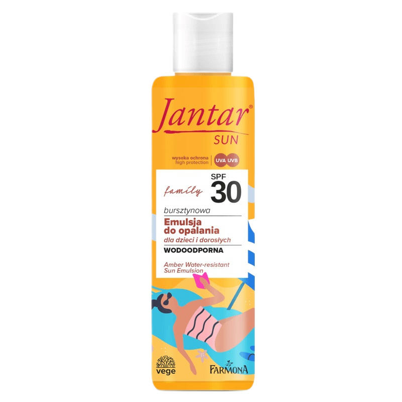 9761601715051518 Jantar Sun bursztynowa wodoodporna emulsja do opalania family SPF30 200ml - obrazek 1