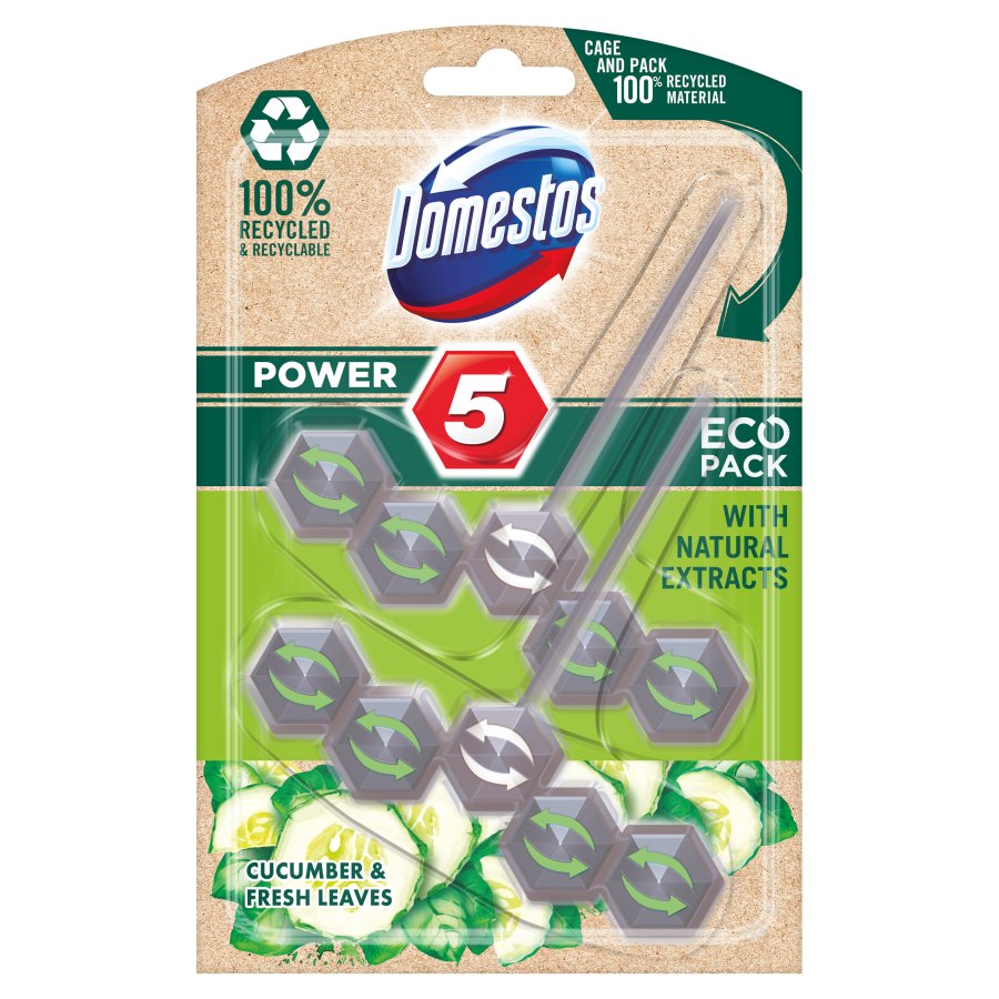 97657631648713334 Power 5 Eco Cucumber & Fresh Leaves kostka zapachowa do toalet 2x55g - obrazek 1