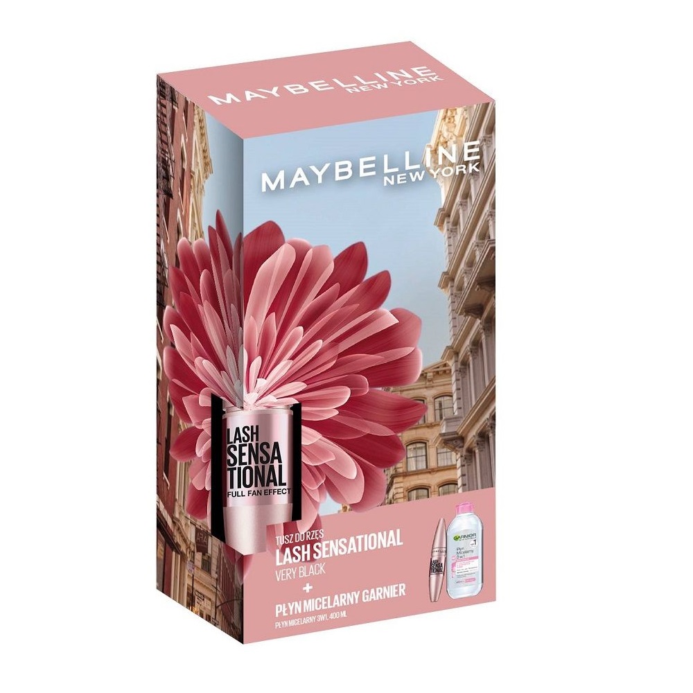 98078381636460357 Zestaw Lash Sensational Full Fan Effect Mascara tusz do rzęs Black 9.5ml + Garnier Skin Naturals płyn micelarny 3w1 400ml - obrazek 1