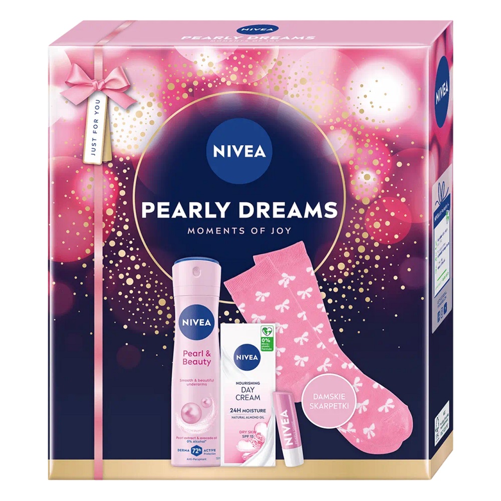 98511791761296756 Pearly Dreams zestaw antyperspirant w sprayu 150ml + odżywczy krem na dzień SPF15 50ml + pielęgnująca pomadka do ust 4.8g + skarpetki - obrazek 1