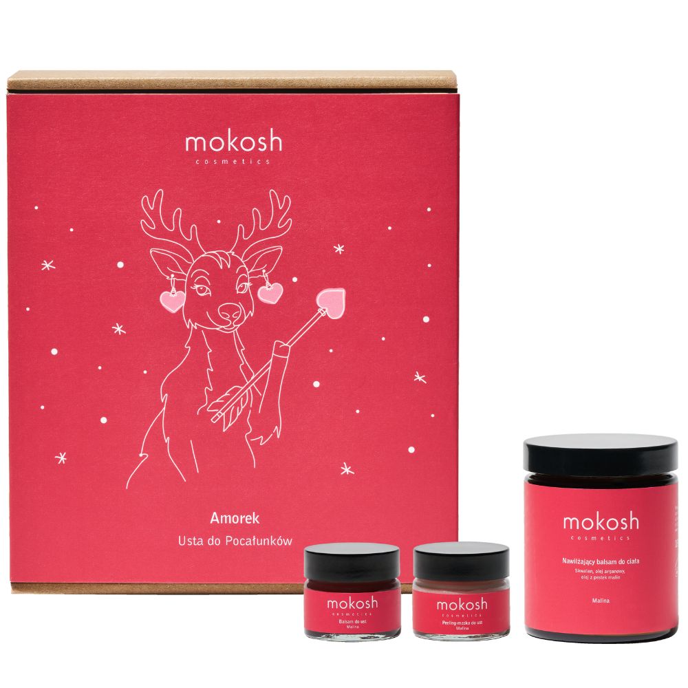 98543451761644501 Amorek Usta do Pocałunków zestaw balsam do ust 15ml + peeling do ust 15ml + nawilżający balsam do ciała 180ml - obrazek 1