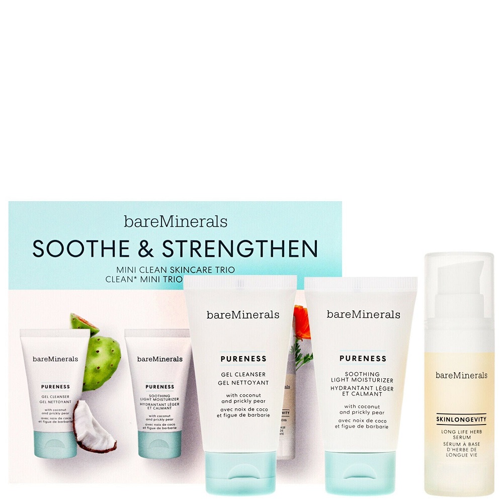 98842981662960165 Soothe & Strengthen Mini Clean Skincare Trio zestaw żel do mycia twarzy 30ml + lekki krem nawilżający 30g + ziołowe serum do twarzy 15ml - obrazek 1