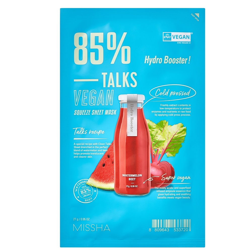 98915531706529704 Talks Vegan Squeeze Sheet Mask nawadniająca maseczka w płachcie dla zmęczonej skóry Hydro Booster 27g - obrazek 1