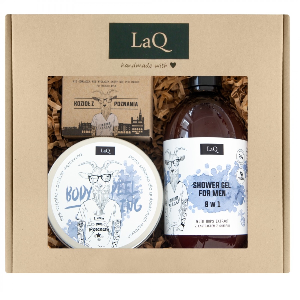 99158251651049259 Kozioł z Poznania zestaw żel pod prysznic 300ml + peeling myjący 200ml + mydło w kostce 85g - obrazek 1