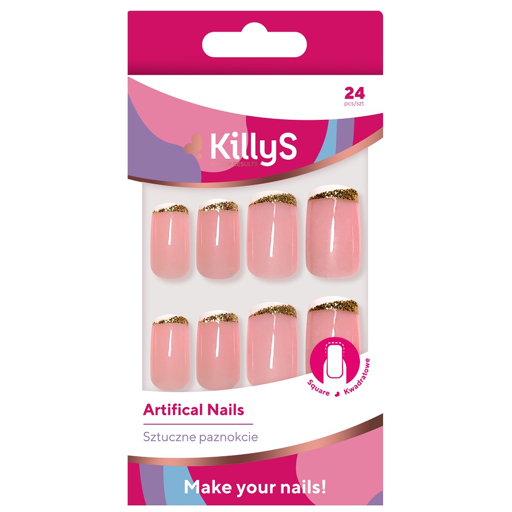 99342651714456973 Artifical Nails sztuczne paznokcie Square Golden Way 24szt - obrazek 1