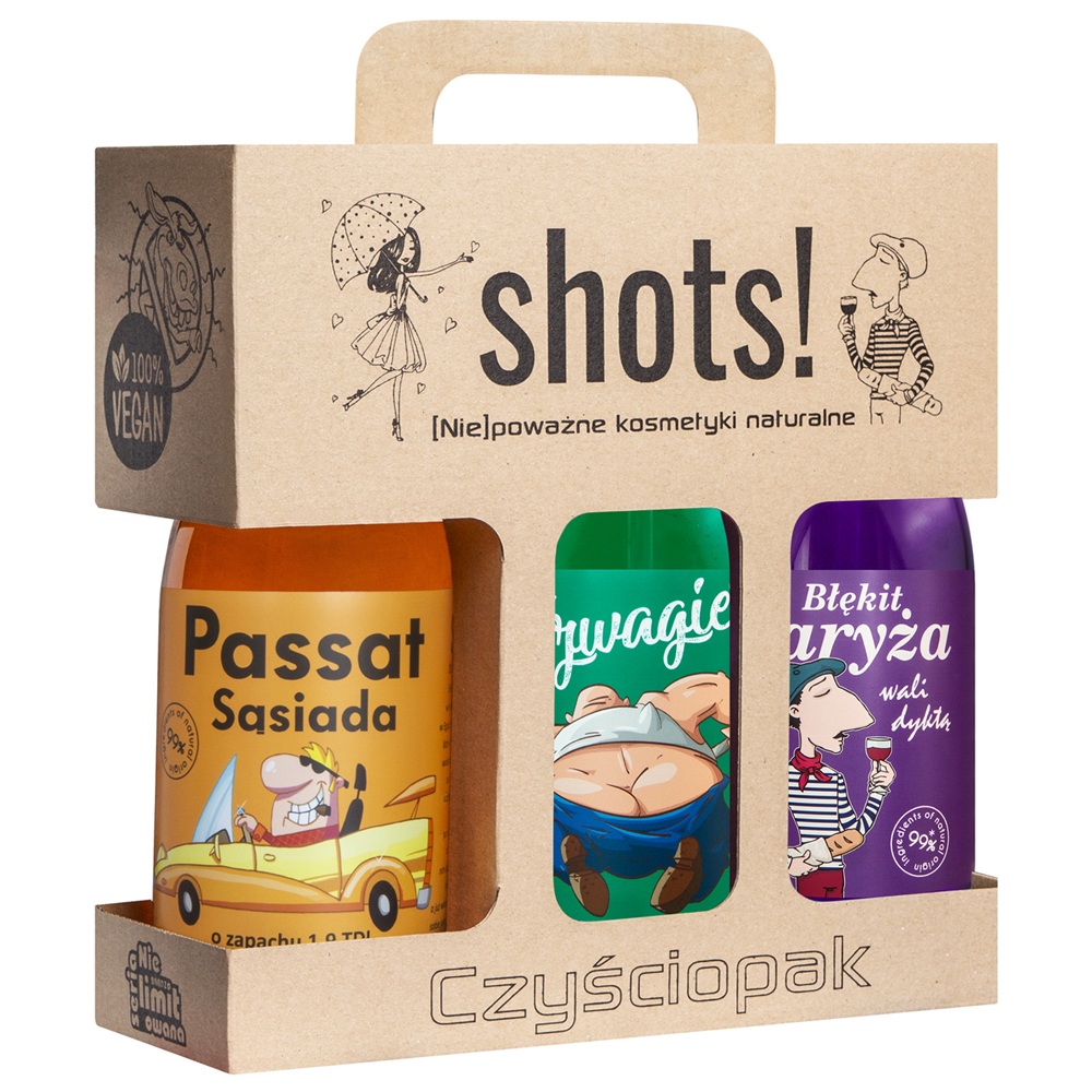 99385811754025765 Czyściopak Shots! Męski zestaw Passat Sąsiada żel pod prysznic 500ml + Szwagier żel pod prysznic 500ml + Błękit Paryża żel pod prysznic 500ml - obrazek 1