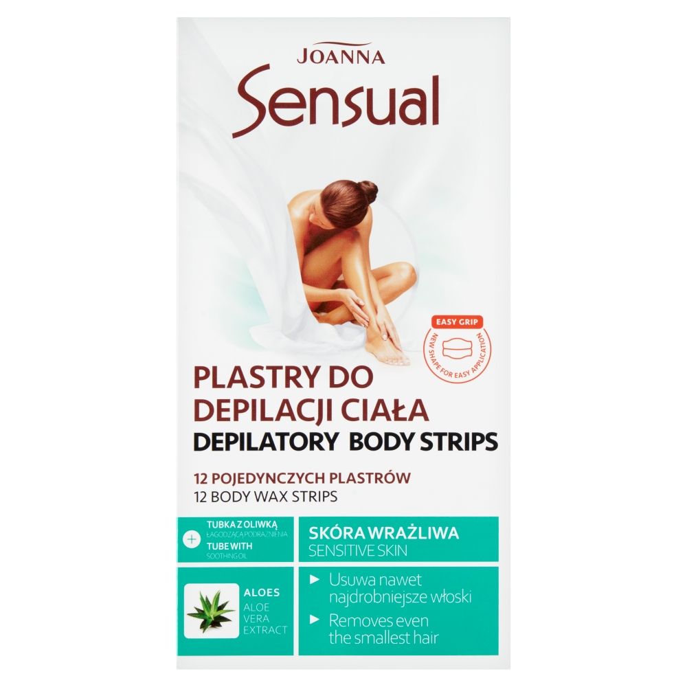 18334771776963165 Sensual plastry do depilacji ciała Aloes 12szt + tubka z oliwką łagodzącą podrażnienia 10ml - obrazek 1