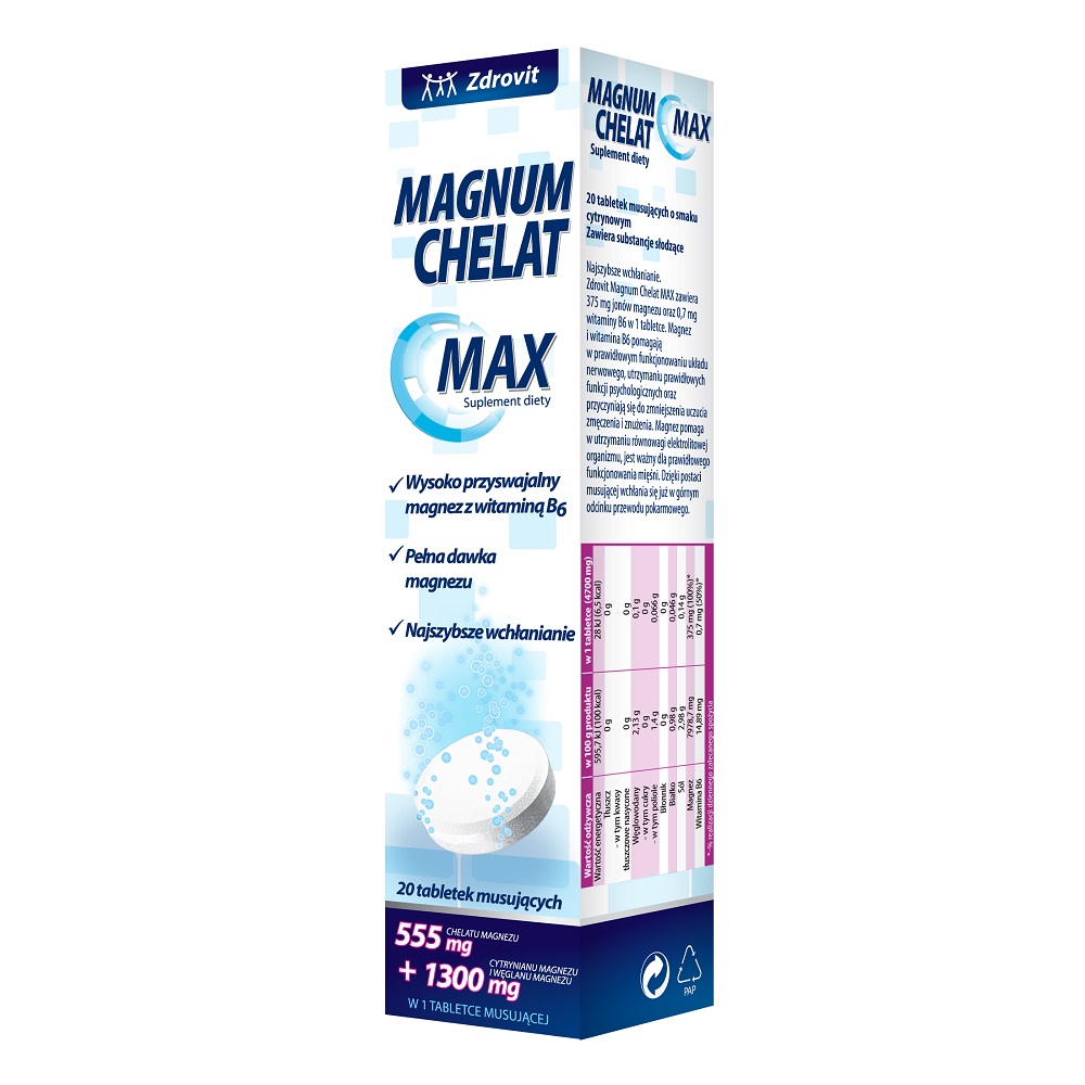 46054081778677540 Magnum Chelat Max suplement diety 20 tabletek musujących - obrazek 1